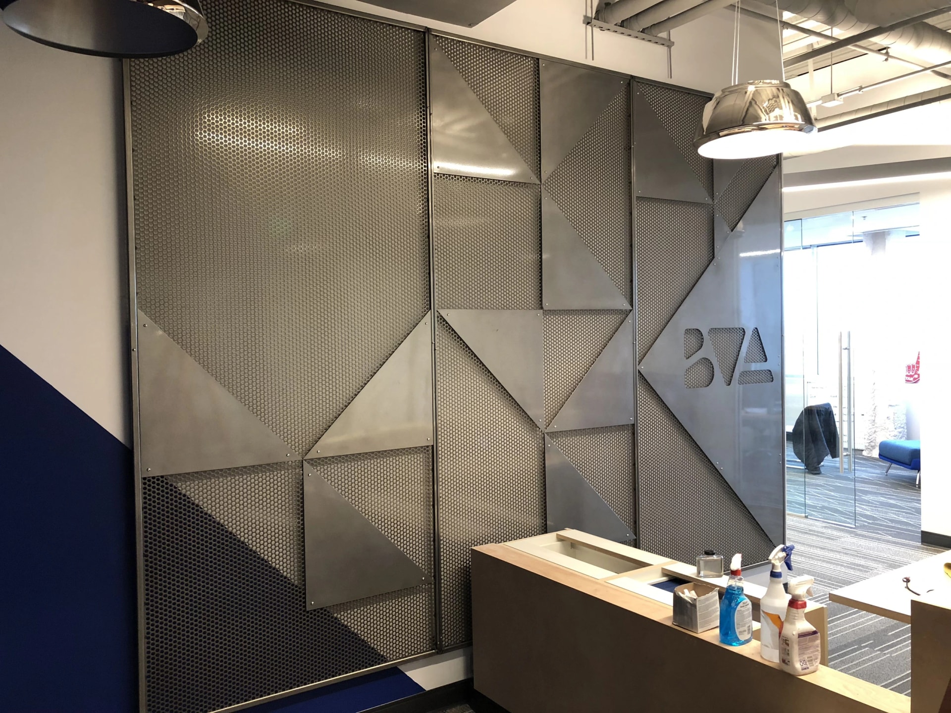 architectural perforated metal partition laser cut logo stainless fabrication