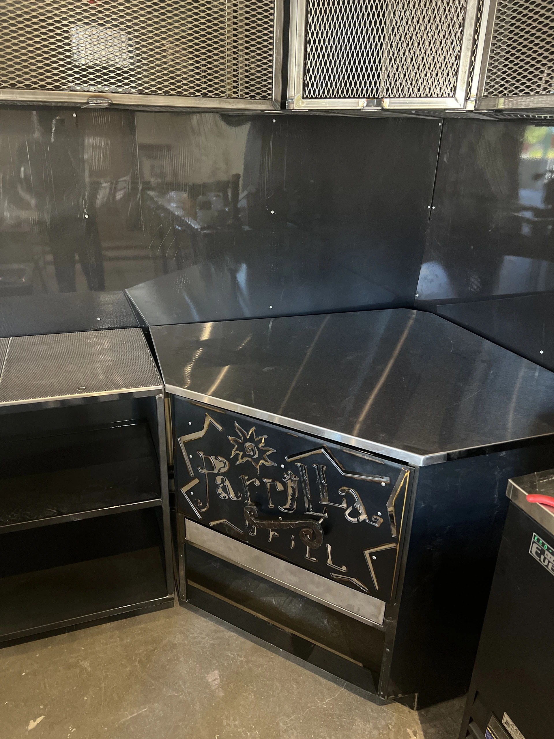 custom stainless grill counter laser cut signage mesh metal cabinets